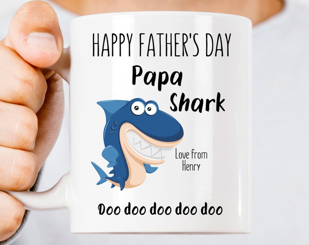 Personalized Papa Shark Coffee Mug for Dad - Funny Fathers Day Gift