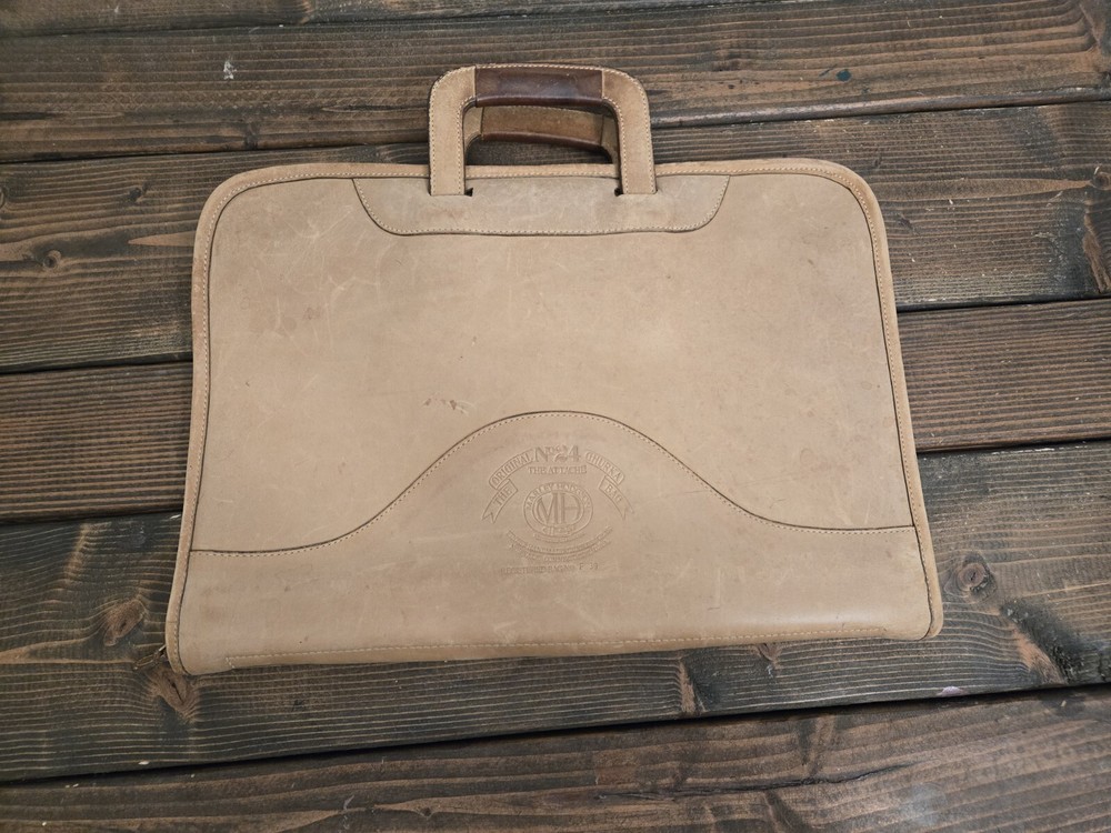 GHURKA No. 24  Tan Leather Briefcase Attache Portfolio - Made In USA.