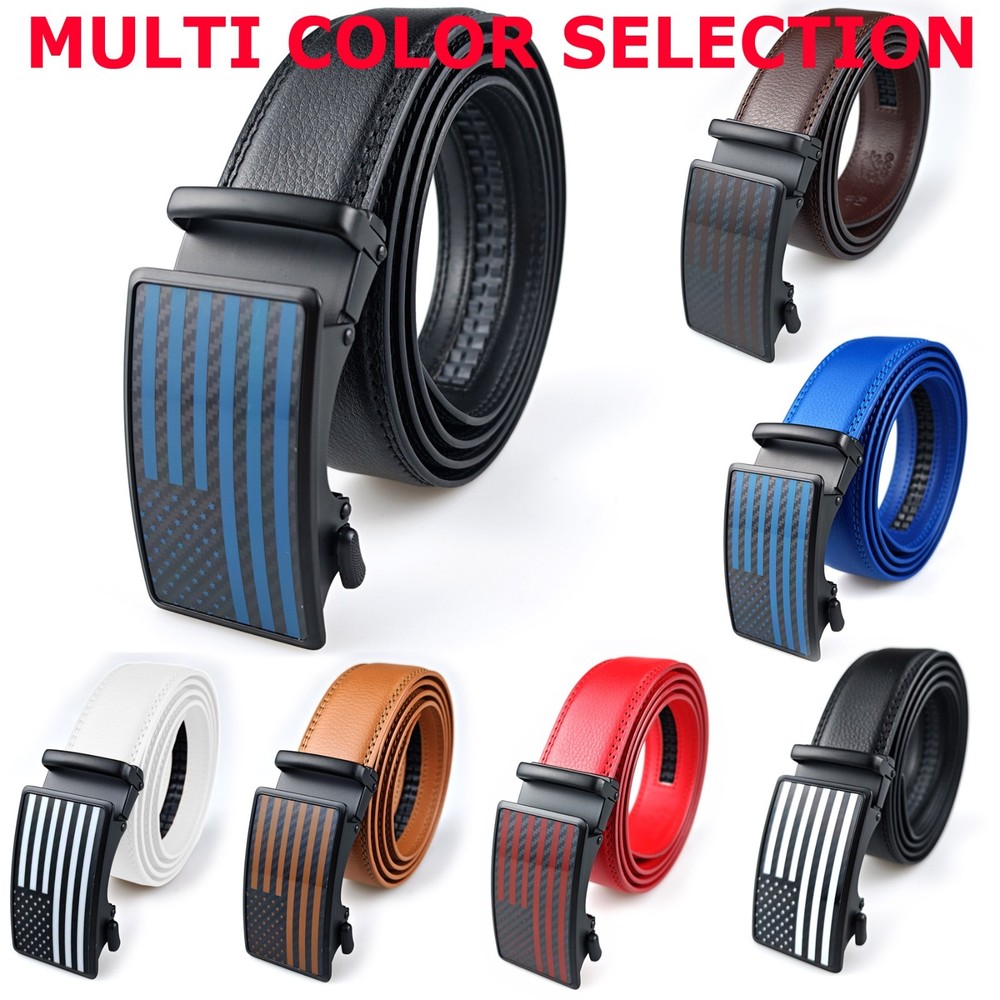 New Genuine Leather Mens Ratchet Belt Belts For Men Adjustable Automatic Buckle