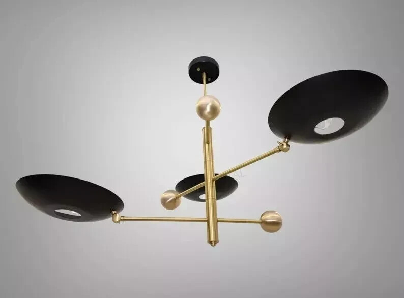Mid Century 3 Light Stilnovo Style Modern chandelier Raw Brass ceiling Light Fix