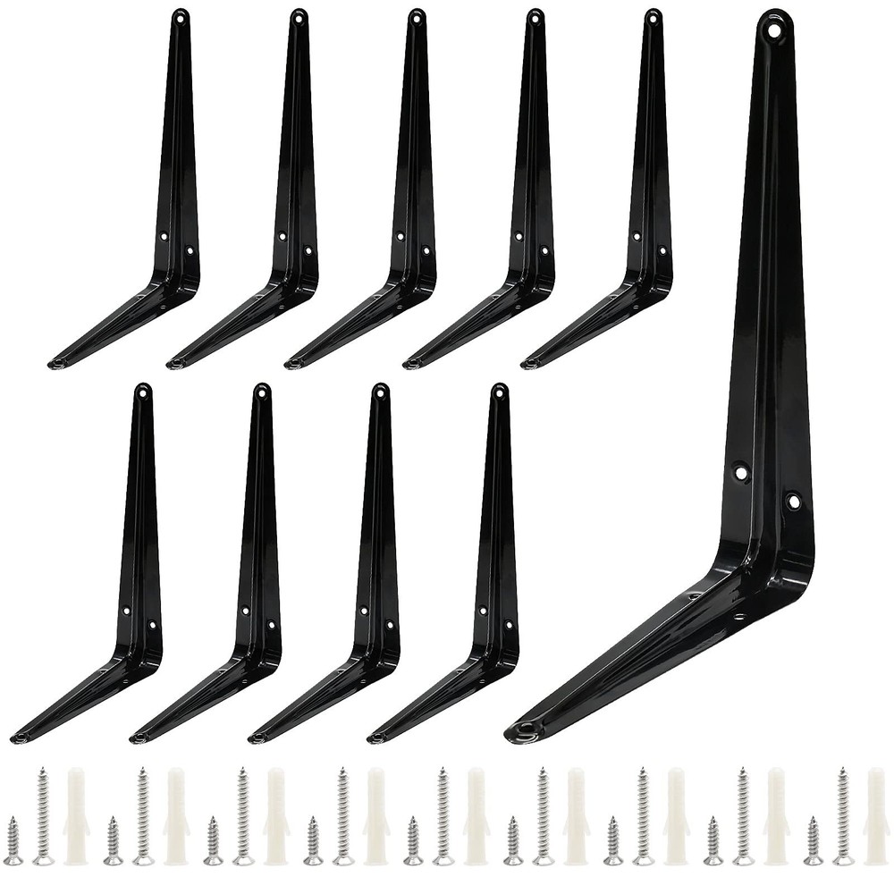 10 Pack 8 Inch Heavy Duty Black Metal Floating Shelf Brackets