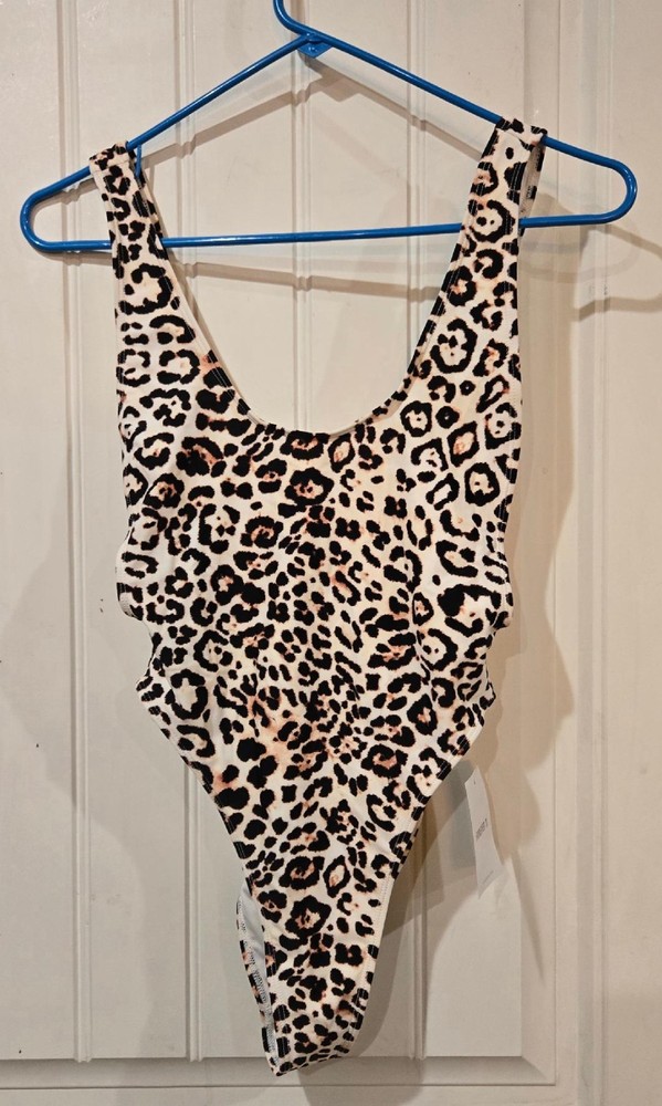 High Cut One Piece Bathing Suit Leopard Print Swimsuit Women’s S- NWT