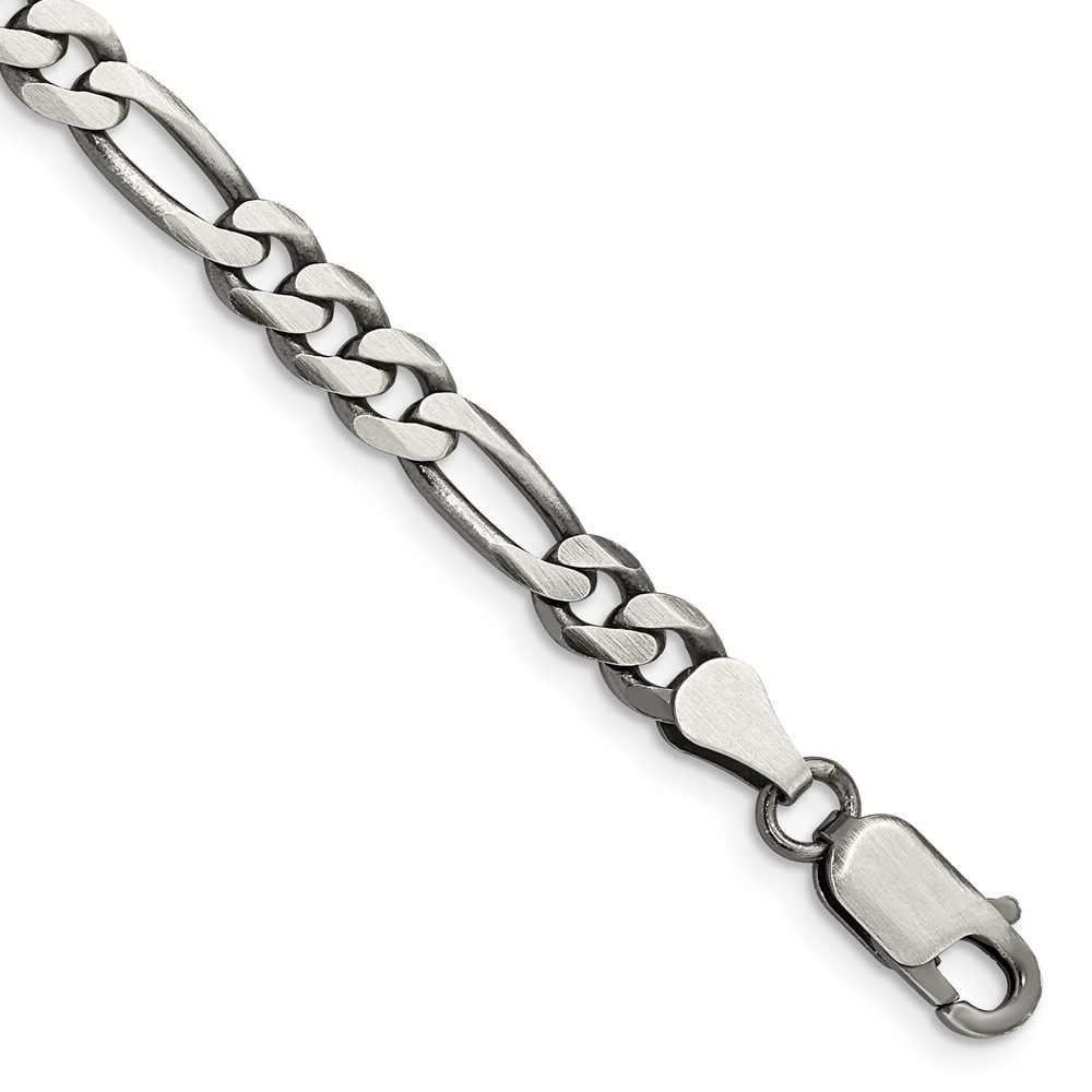 Sterling Silver Antiqued 5.5mm Figaro Chain Bracelet 9