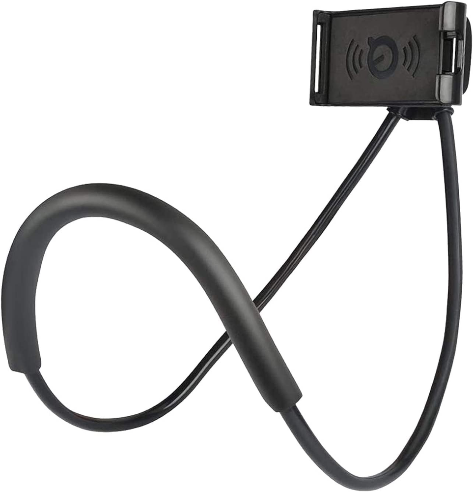 Hands-Free Cell Phone Stand: Neck Holder for 360° Rotation on Bed/Table.