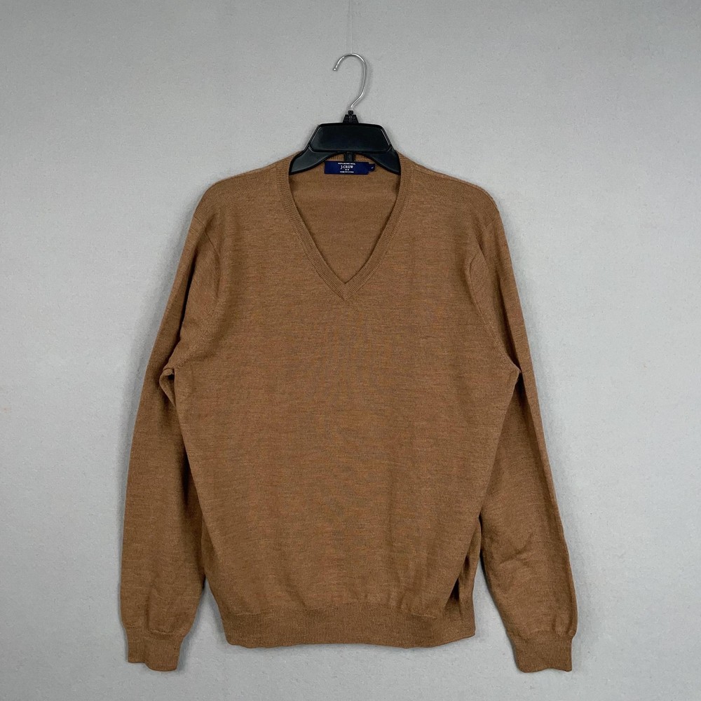 J Crew Sweater Mens Large Brown 100% Merino Wool V Neck Lightweight Pullover