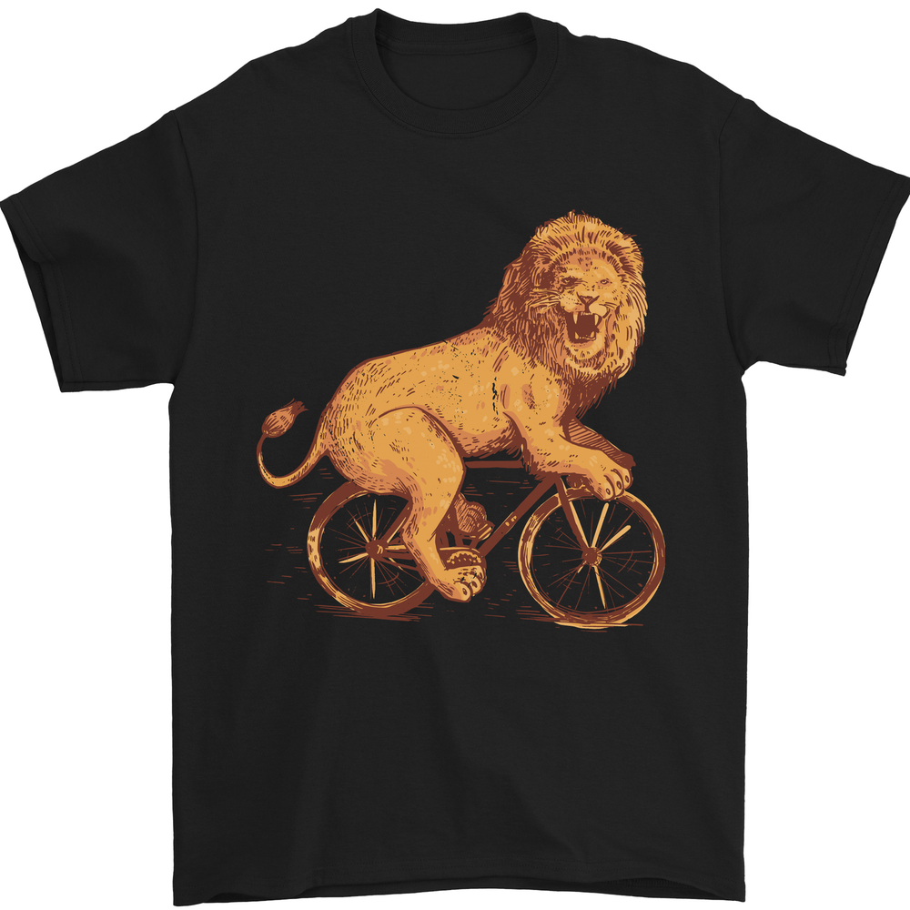 Men's 100% Cotton Lion Riding a Bicycle Cycling Graphic T-Shirt