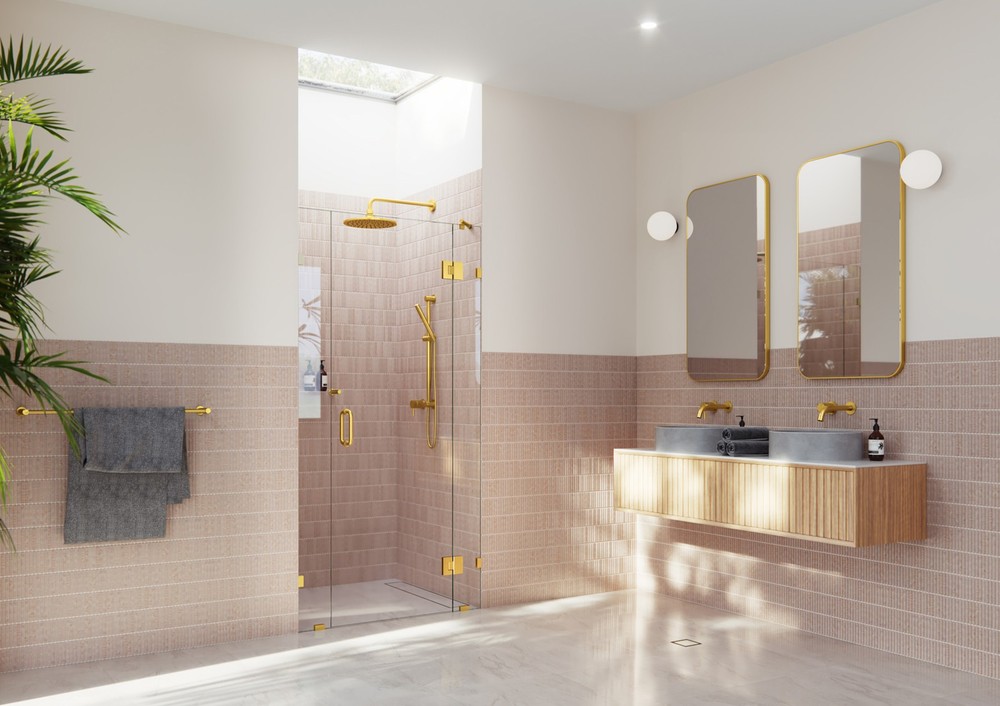 Glass Warehouse GHF-38 Stellar 78x38 Inch Brass Hinged Frameless Shower Door  