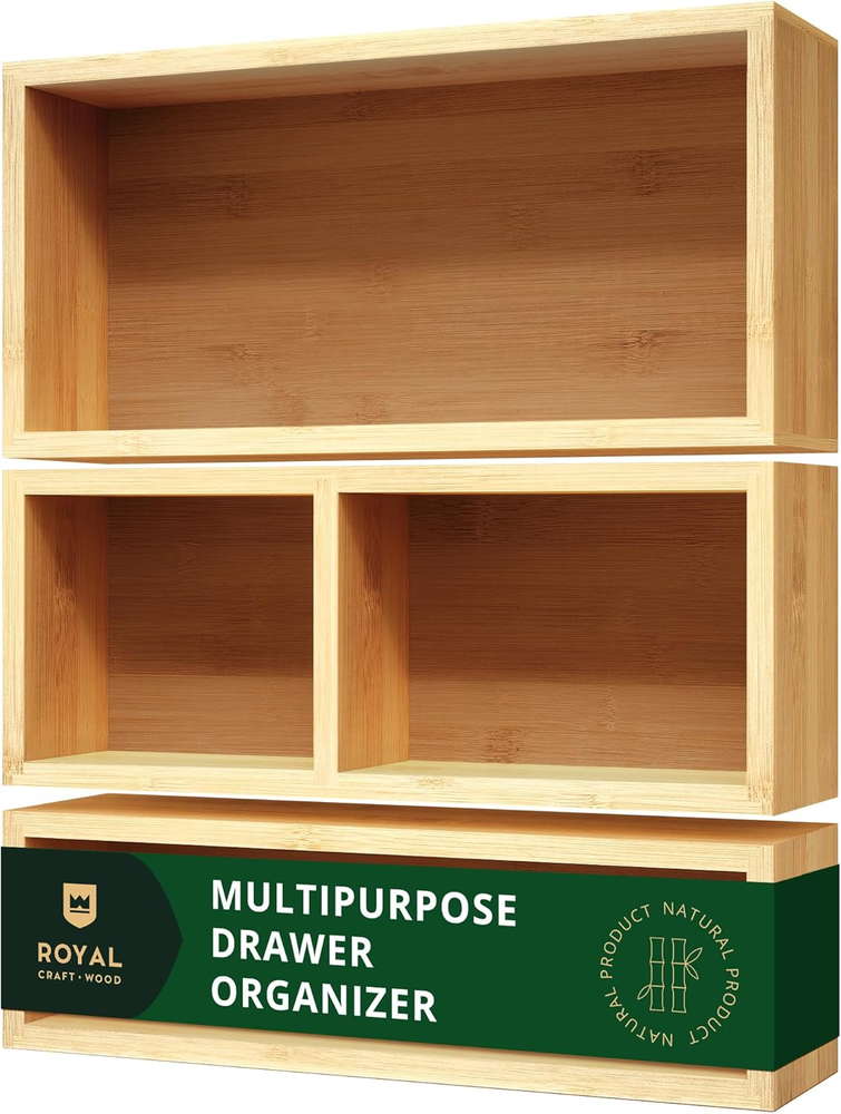 Luxury Bamboo Drawer Organizer Storage Box Set - Multi-Use Organizing Bins
