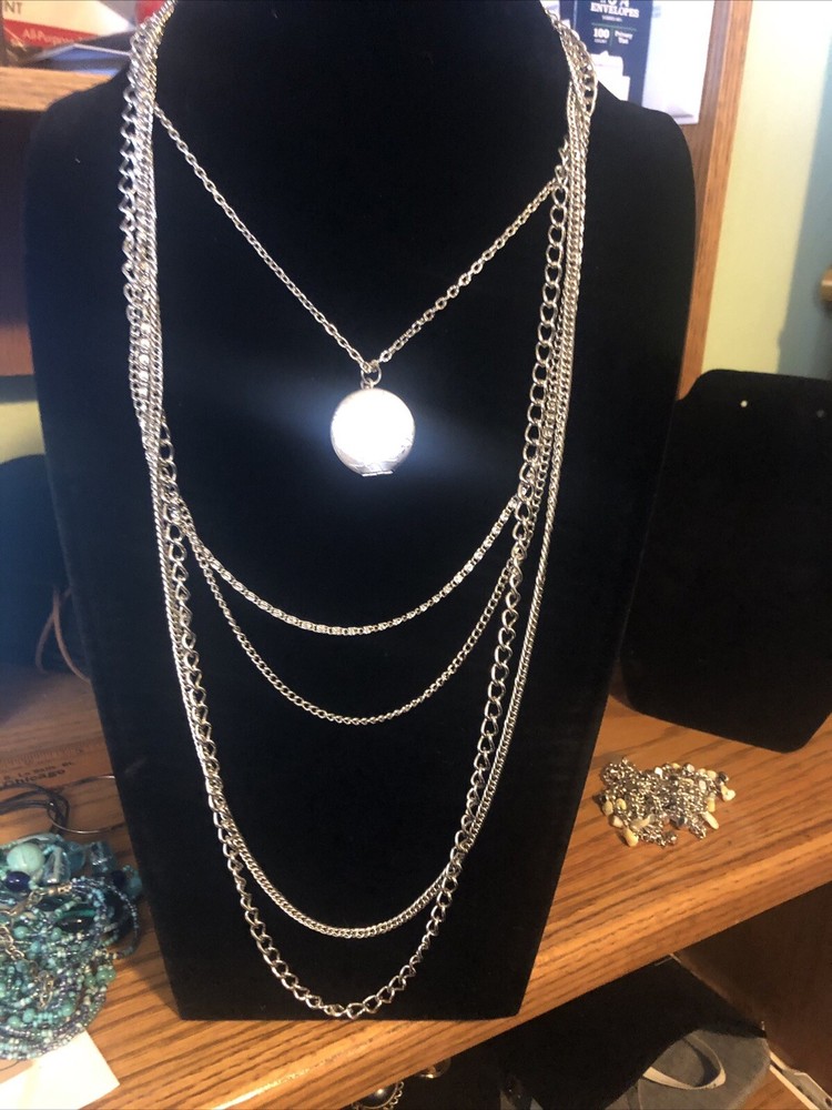 Locket Necklace silver to 5 Strands Of Chains w/Locket Opens,Hangs 18