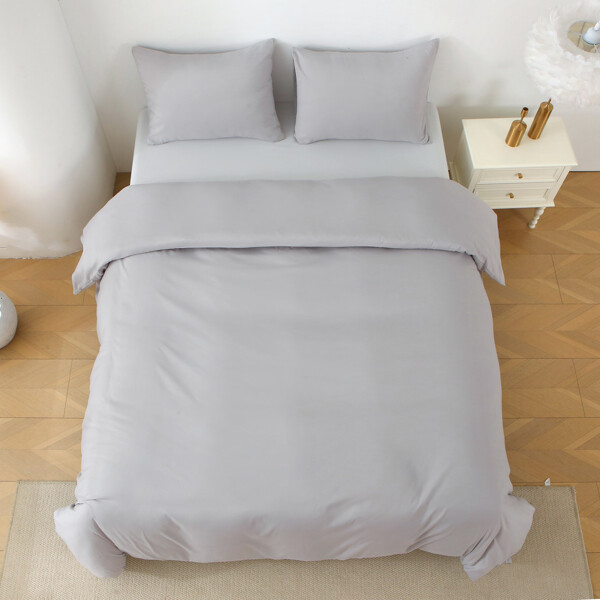 King Size 3-Piece Solid Color Duvet Cover Set with 2 Pillowcases