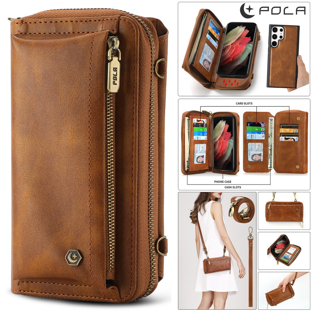 Crossbody Leather Wallet Card Holder Magnetic Cover for Samsung S23 S22 S24 Case