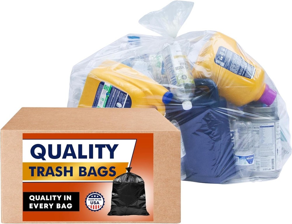 Clear Trash Bags, 55 Gallon Large Clear Plastic Recycling Garbage Bags, 50/Case,
