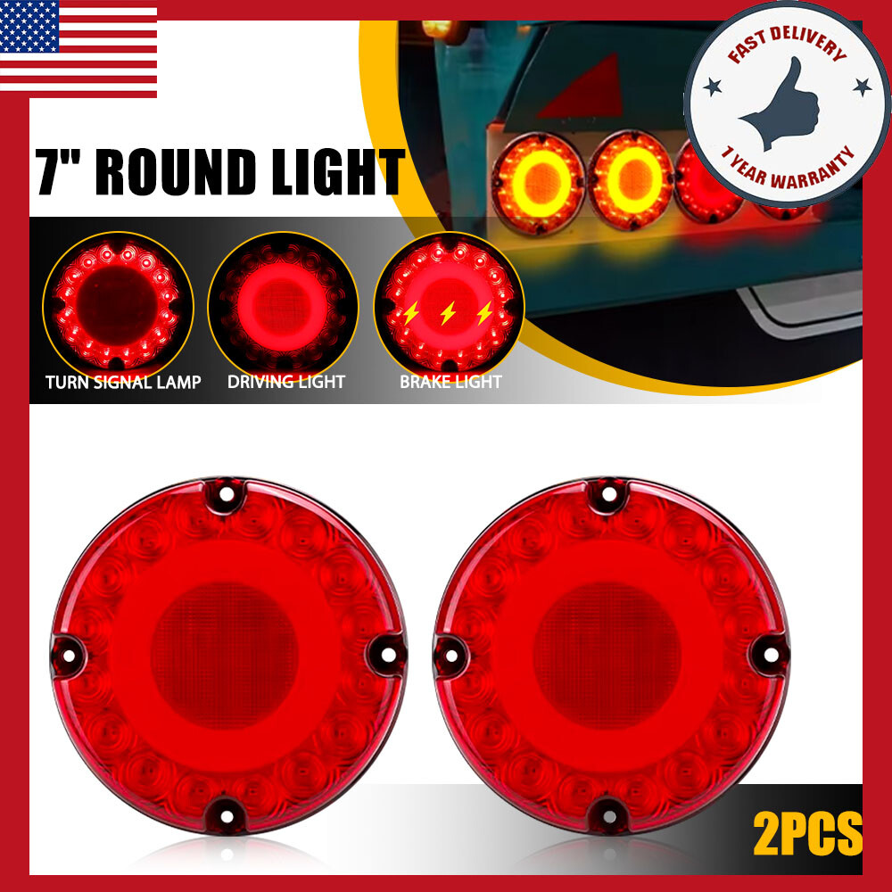 2PCS Round NEW Red Truck LED Trailer Bus Brake Stop Turn Signal Tail Light QLL