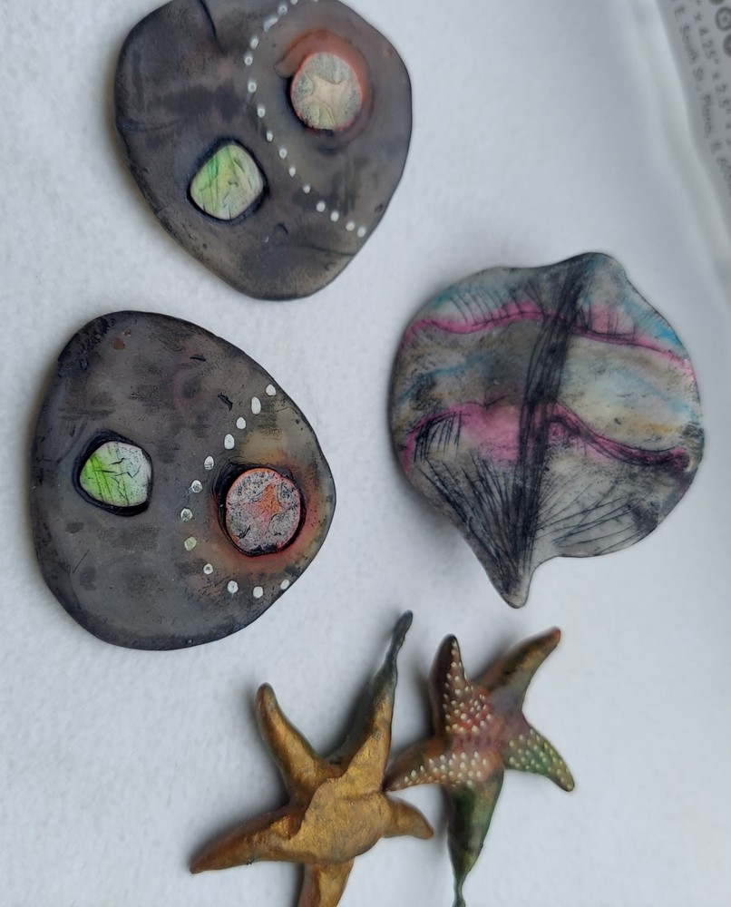 Lot of 5 Claire Maunsell polymer clay artisan focal beads OOAK sea creatures