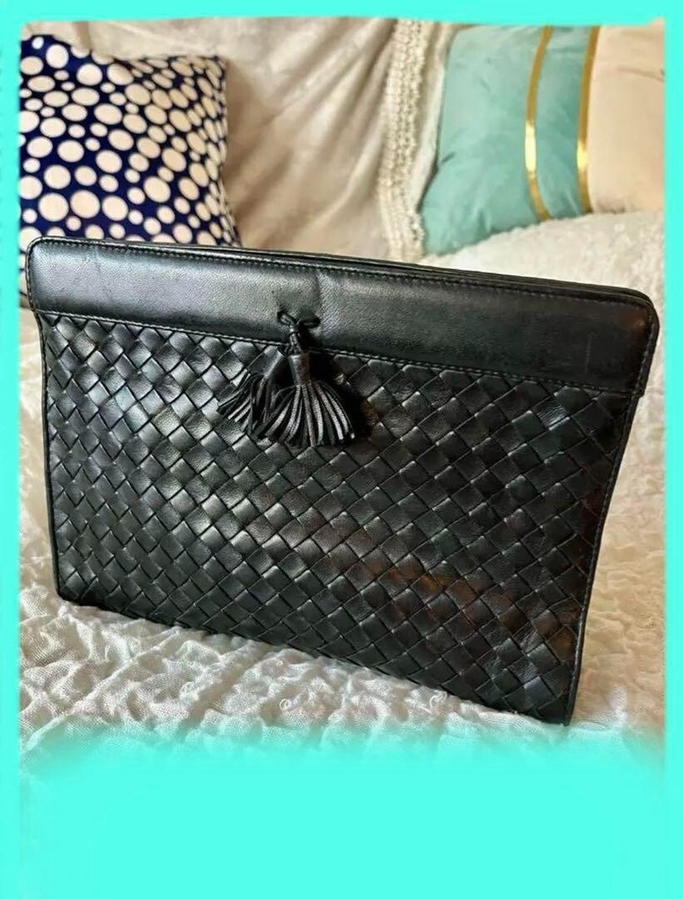 Bottega Veneta Clutch Bag Intrecciato Black Leather Used Excellent+ Japan Auth
