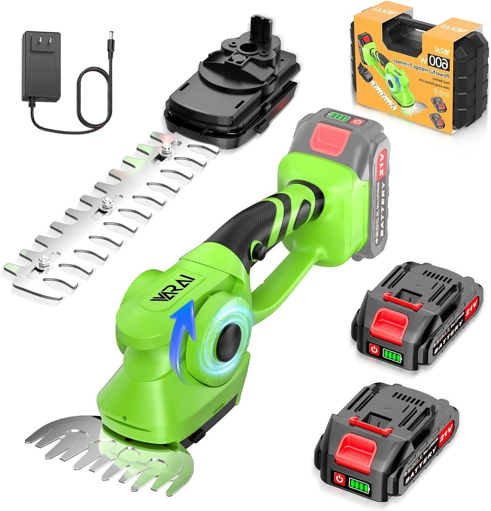 20V Cordless 2-in-1 Hedge Trimmer with Long-Lasting Battery Green & Black