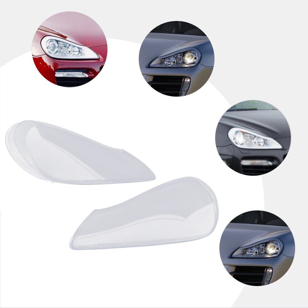 For Porsche Cayenne 2008 2009 2010 Pair Headlight Lens Cover Clear Shell Replace