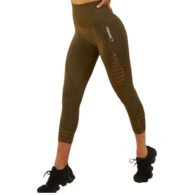 Gymshark Energy Seamless High Rise Cropped Logo Leggings in Olive Green