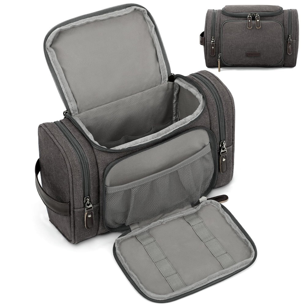 ZOMFELT Travel Toiletry Bag for Men, Water-Resistant Canvas Dopp Kit with Wet...