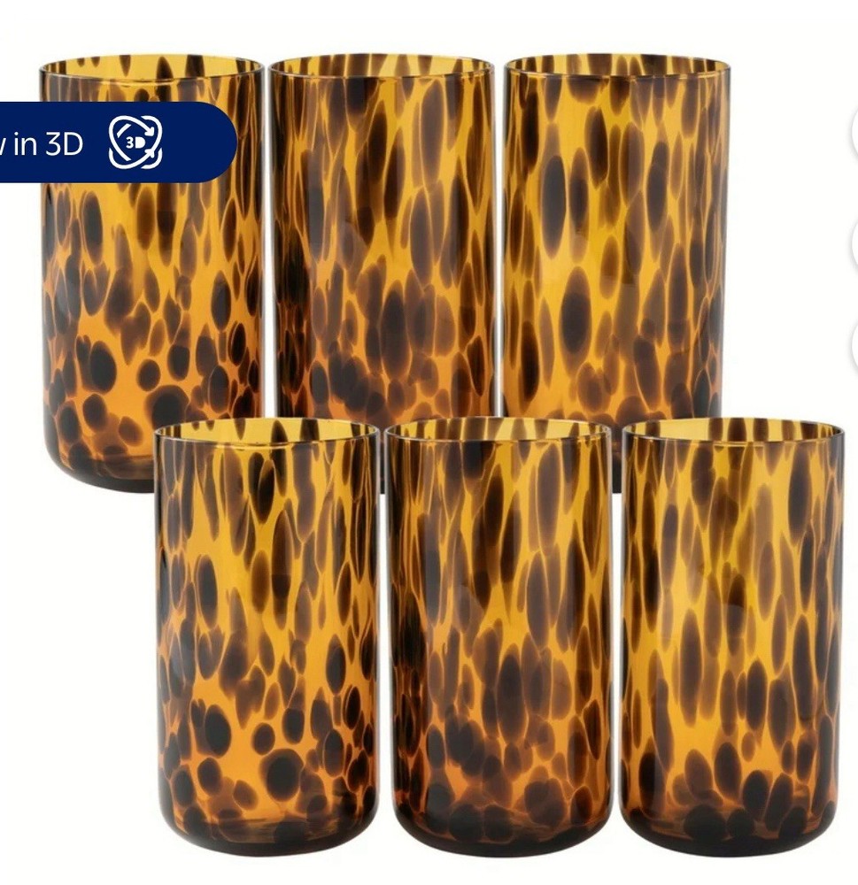 THYME & TABLE 6-Piece Tortoise Shell Glass Set 20oz Elegant Drinkware