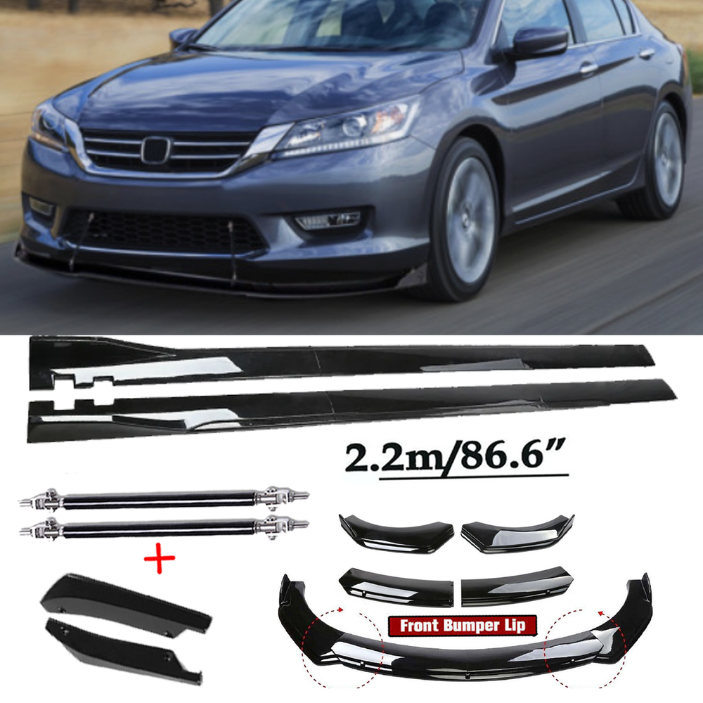 HONDA ACCORD Front Bumper Spoiler & Side Skirt Kit Glossy Black P+