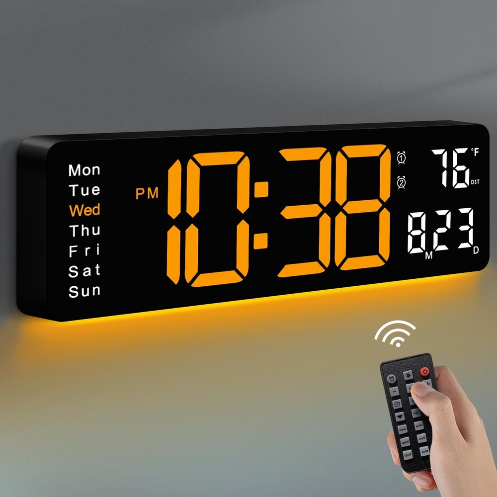 17.3 Inch Large Digital Wall Clock with Remote Control and Auto Time Sync