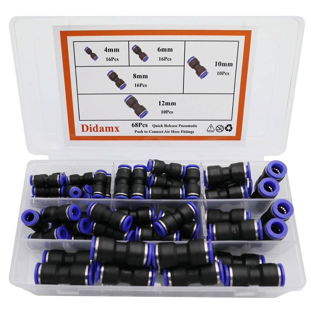 68Pcs Quick Connect Air Hose Fittings 4/6/8/10/12mm Push-to-Connect Fittings ...