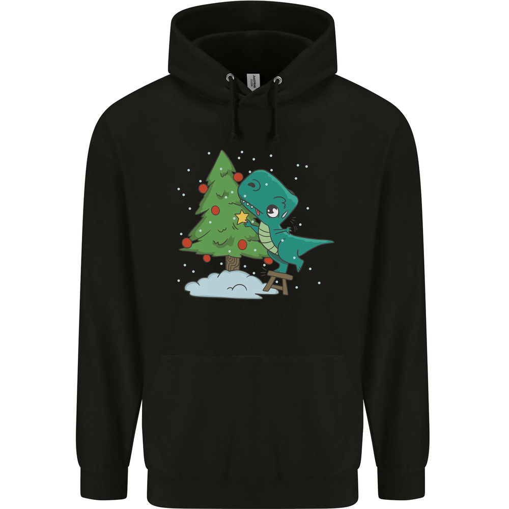 Funny T-Rex Christmas Tree Dinosaur Mens 80% Cotton Hoodie