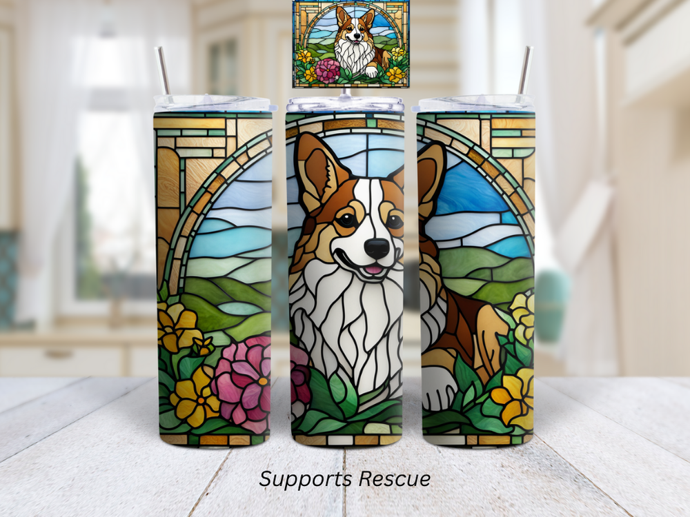 Stained Glass Corgi Dog Vibrant 20 oz Stainless Steel Insulated Tumbler