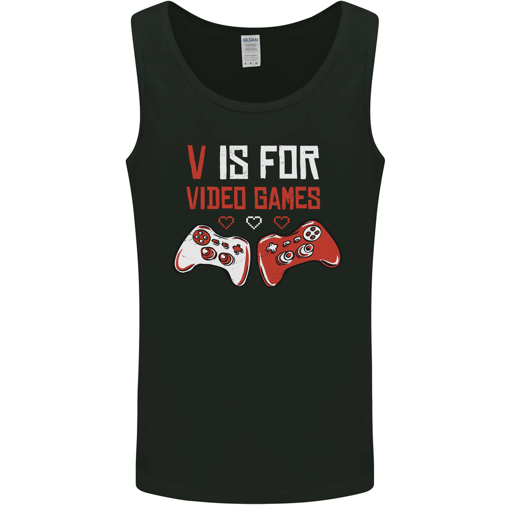 V is For Video Games Funny Gaming Gamer Mens Vest Tank Top