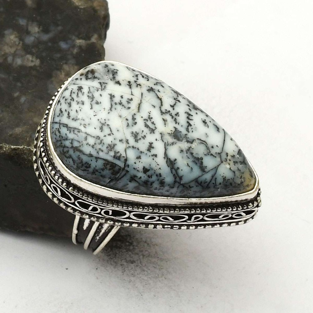 Antique Dendrite Opal Handmade Ring Jewelry US Size 8 AR 72040