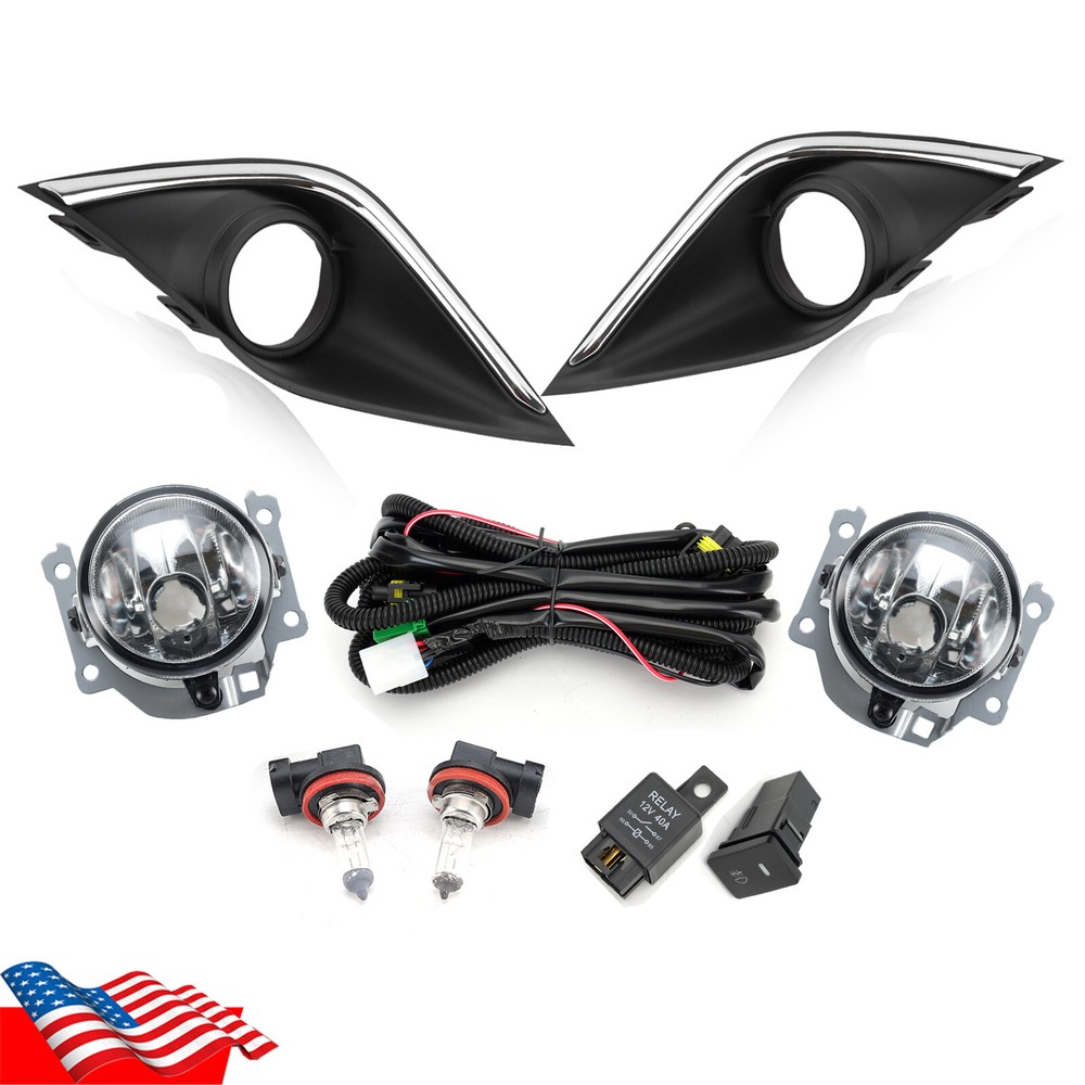 Bumper Fog Light Lamps Chrome Cover Wire Switch For Mitsubishi Outlander 2016-19