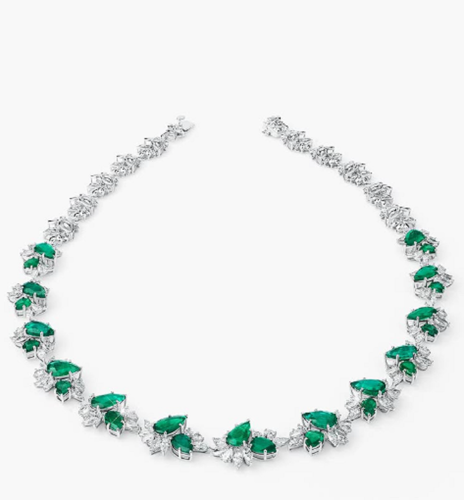 23ct Pear Cut Green Emerald Simulated CZ Tennis Necklace in 14k White Gold Plated
