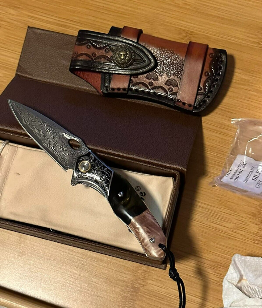 Handmade Japan Damascus Steel Folding Knife 3.1