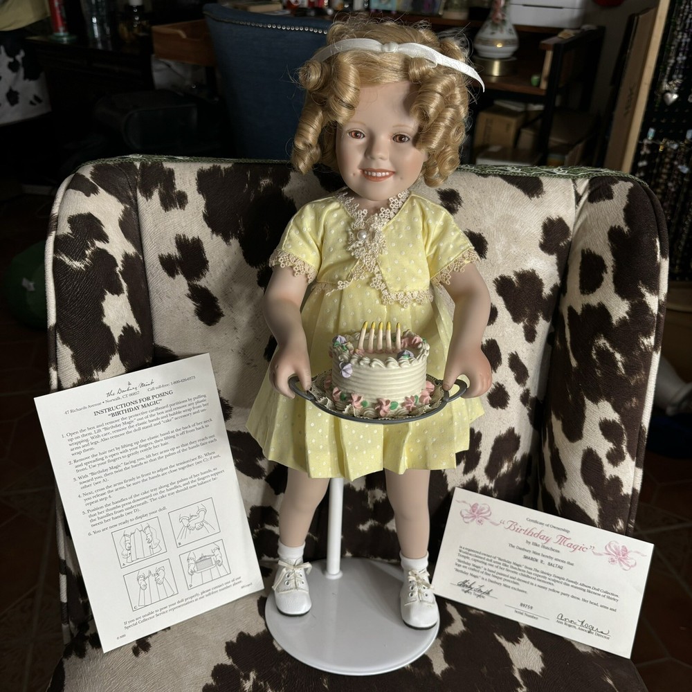 The Danbury Mint Shirley Temple and Cake Plate ‘Birthday Magic’ Porcelain Doll