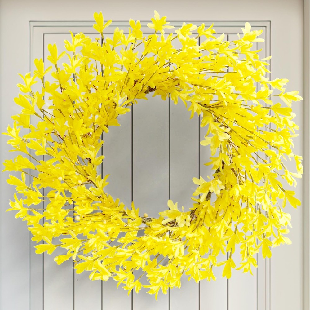 20 inch Artificial Forsythia Flower Wreath Spring Summer Fall Winter Wreath f...