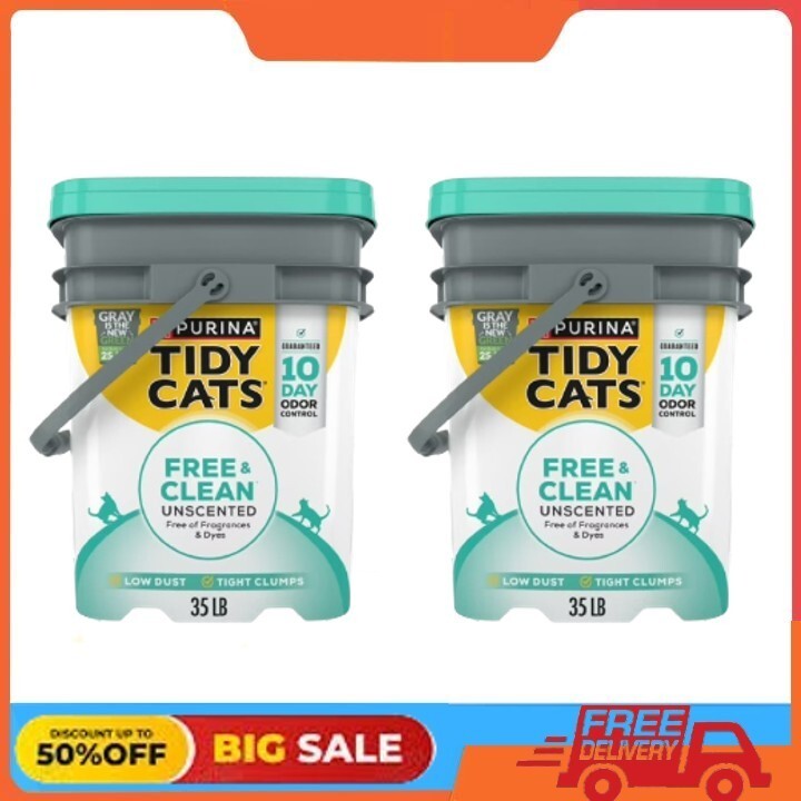2 Pack Purina Tidy Cats Free & Clean Unscented Cat Litter, Scoopable, 35 lb. Pai