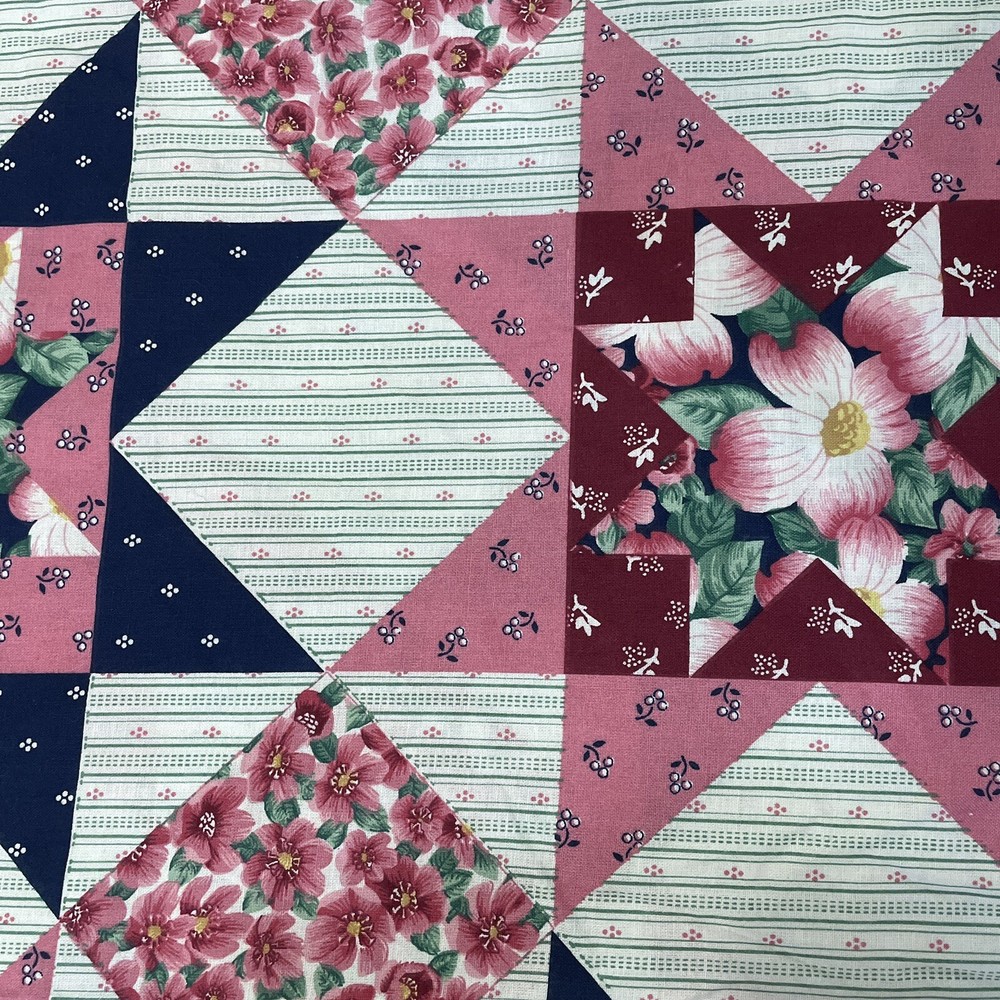 WIDE pink blue floral patchwork cheater star Springs Industries 1.7 yards