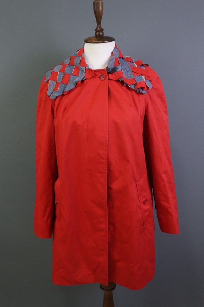Burberrys Red Button Asymmetrical Trench Coat Neck Coat Jacket