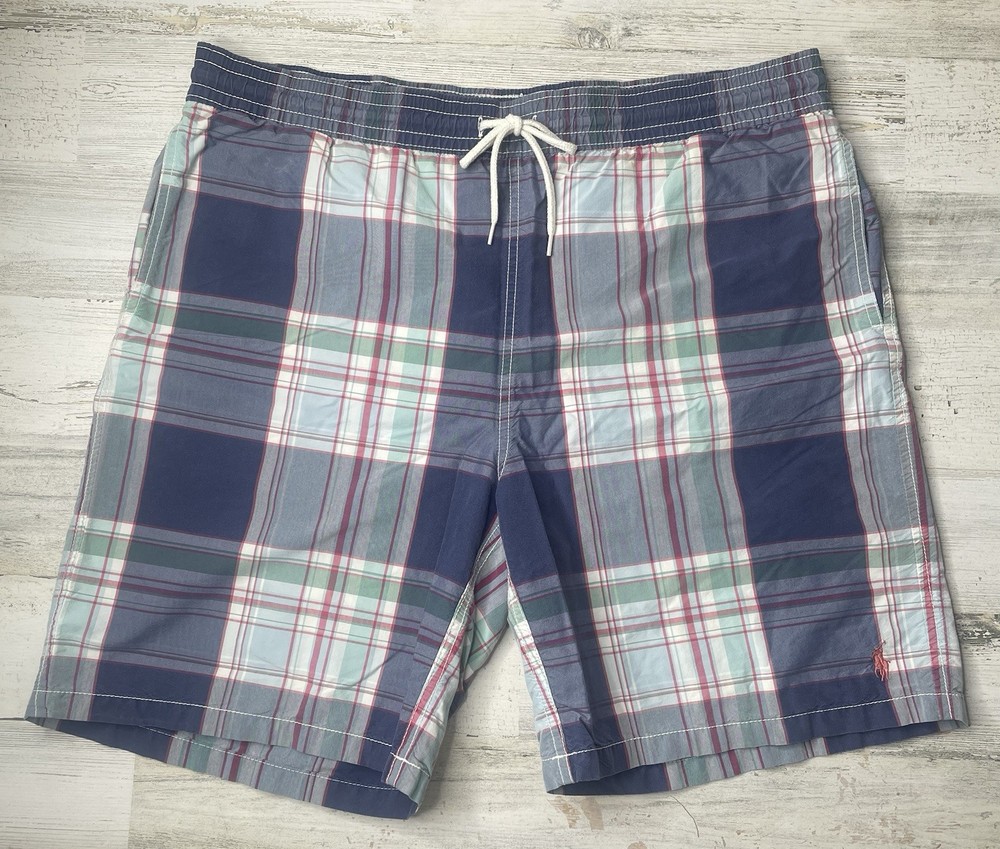 Polo Ralph Lauren Swim Trunks Plaid Drawstring Mesh Lined Shorts Preppy Sz: L