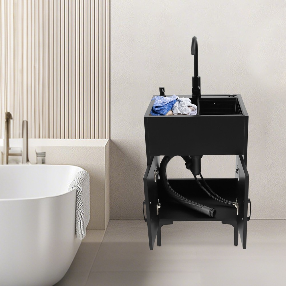 Freestanding Utility Sink with Cabinet Laundry Stainless Steel Sink with Faucet