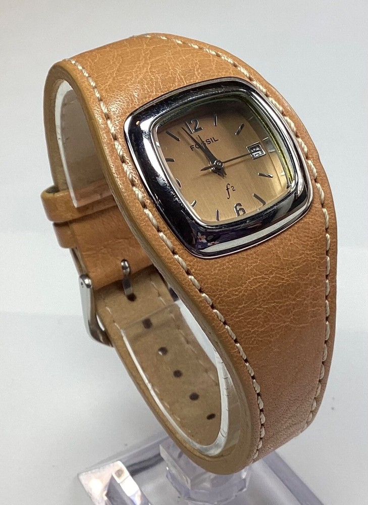 Fossil F2 Womens Watch ES9733 Silver Carmel Leather Band Date WR New Battery