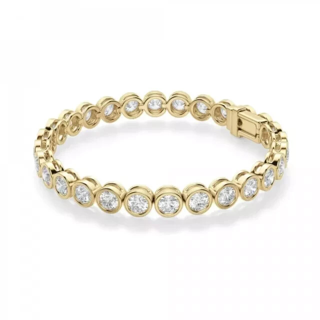10 Ct Round Cut Lab-Created Diamond Bezel Tennis Bracelet 14K Yellow Gold Plated