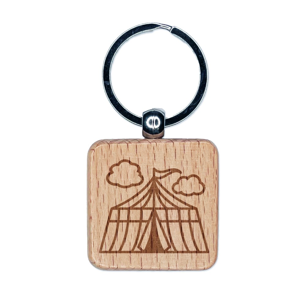 Circus Carnival Tent Engraved Wood Square Keychain Tag Charm