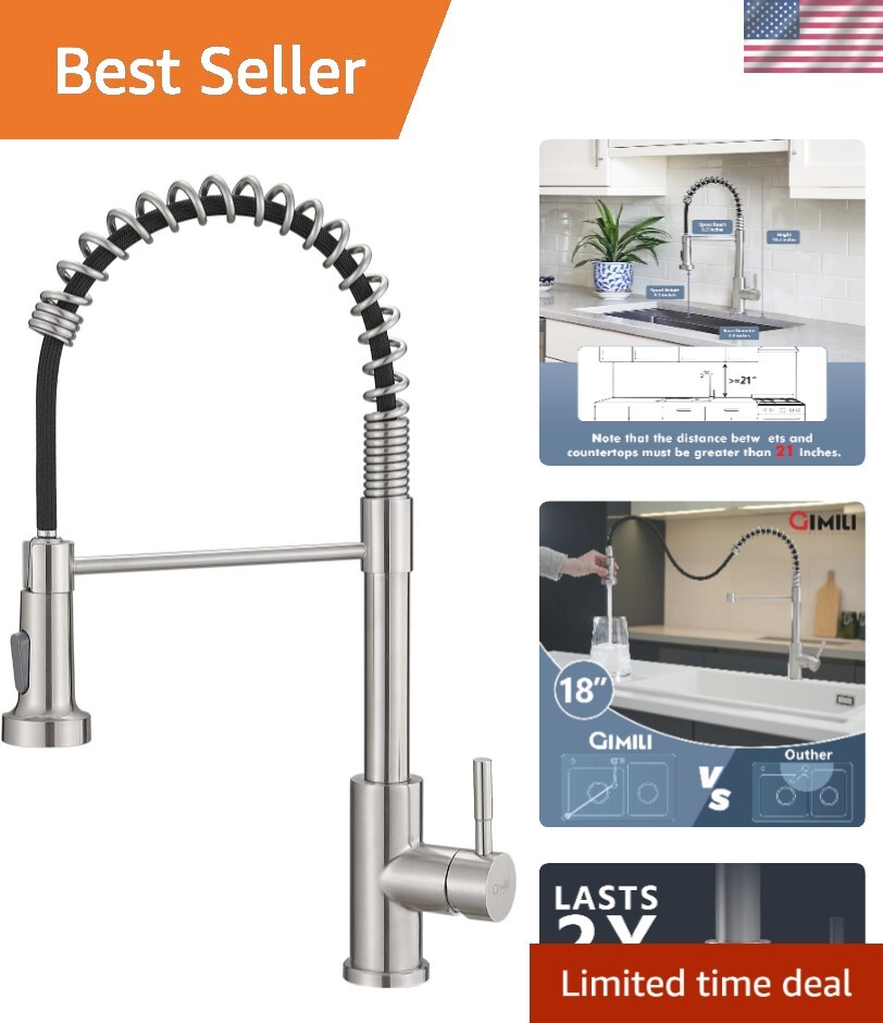High Arc Single Handle Spring Kitchen Faucet with Pull Down Sprayer