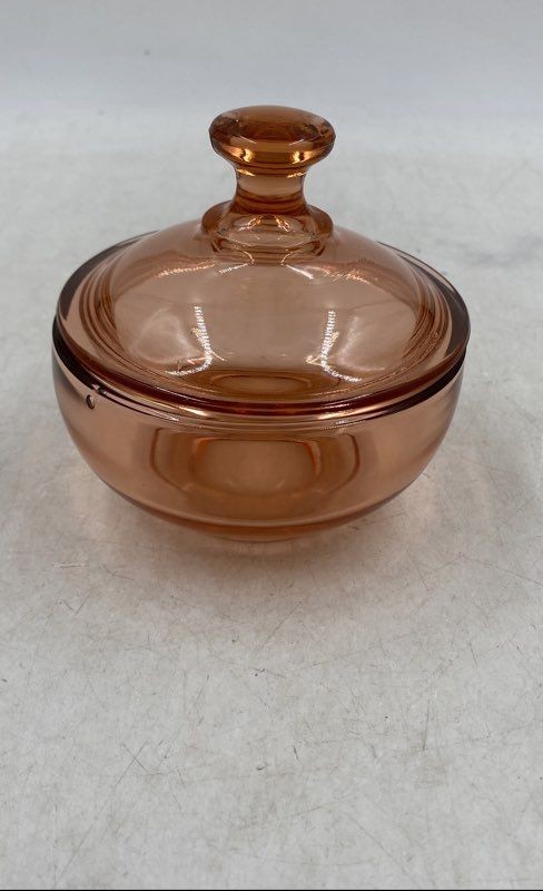Vintage Pink Glass Round Trinket Dish with Lid for Home Decor