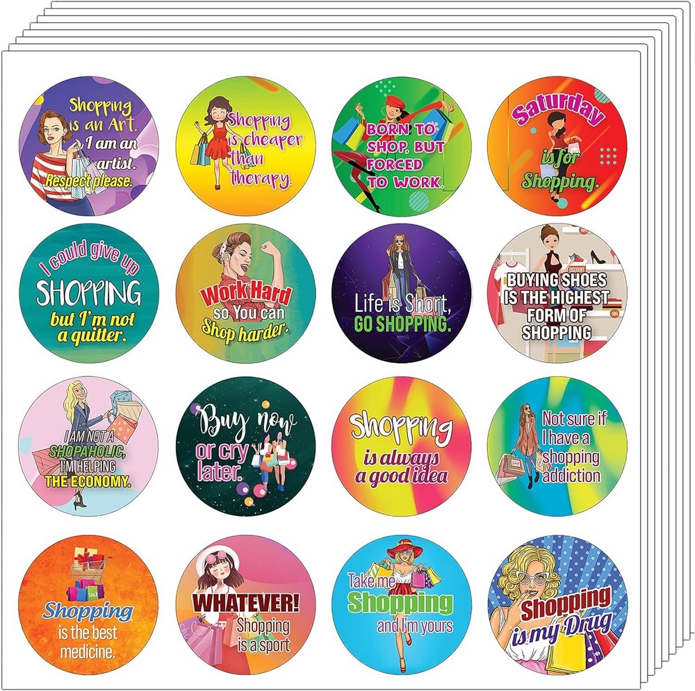 Funny Shopaholic Quotes Stickers (5 Sets X 16 Designs)