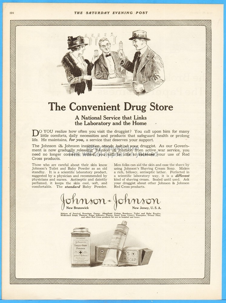 1919 Johnson Baby Powder Shaving Cream Vintage Ad New Brunswick NJ Drug Store