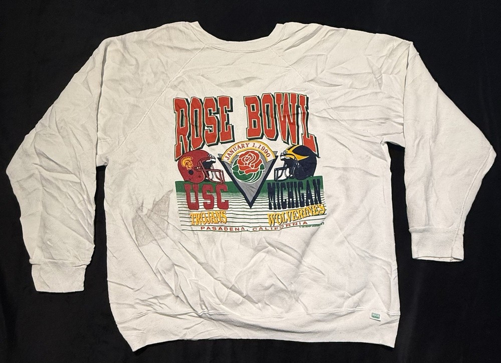 Vintage Discus Athletic ‘89 Rose Bowl Sweater USCvsMichigan Men’s XL Made In USA