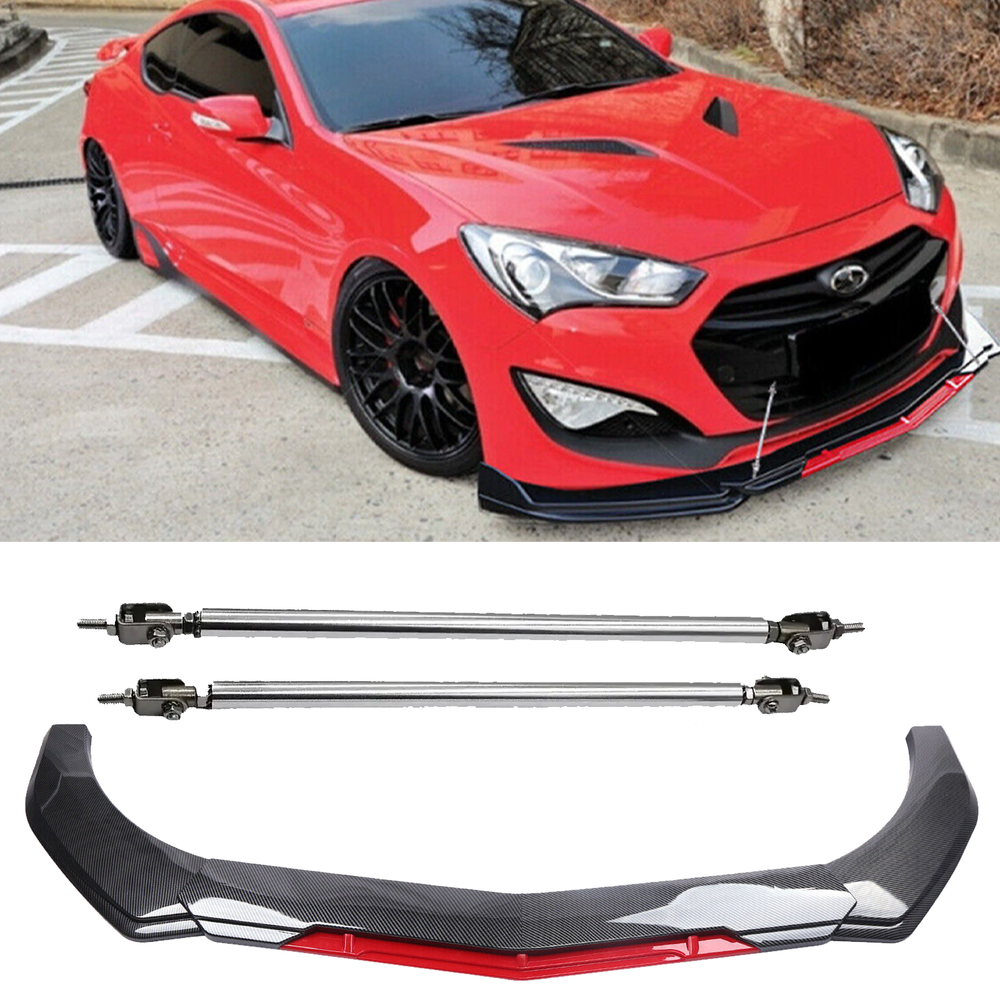 Hyundai Genesis Carbon Fiber Front Bumper Lip Spoiler Splitter with Strut Rod